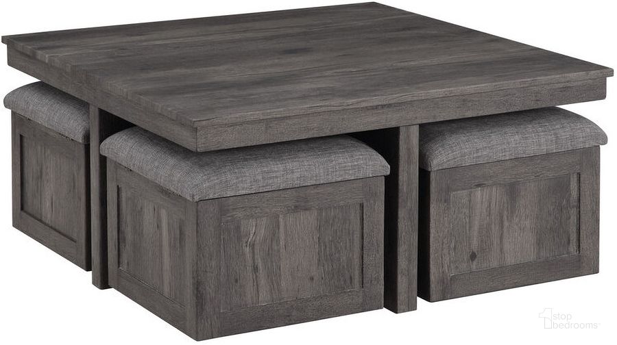 The appearance of Moseberg Rustic Wood Coffee Table With Storage Stools designed by Lilola Home in the modern / contemporary interior design. This rustic wood piece of furniture  was selected by 1StopBedrooms from Moseberg Collection to add a touch of cosiness and style into your home. Sku: 98013. Product Type: Coffee Table. Material: Rubberwood. Image1