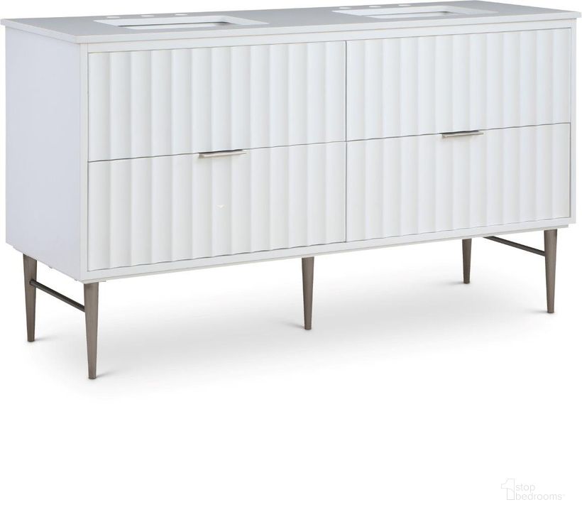 The appearance of Mulgan White and Gold Bathroom Vanity Bathroom Furniture 0qb24543887 designed by Furnique in the modern / contemporary interior design. This white and gold piece of furniture  was selected by 1StopBedrooms from Mulgan Collection to add a touch of cosiness and style into your home. Sku: 402White-60. Material: Wood. Product Type: Bathroom Vanity. Image1