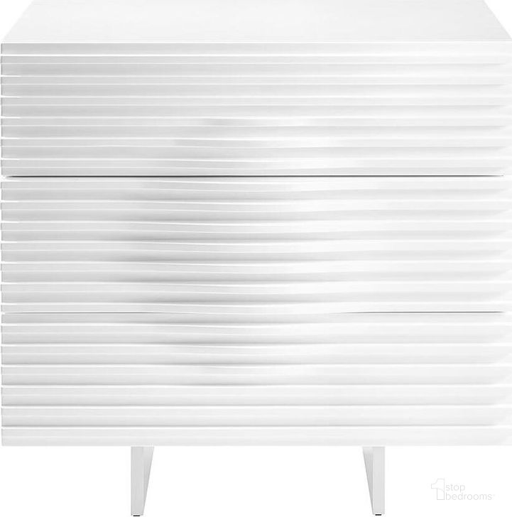 The appearance of Mulganville White Nightstand 0qd2420723 designed by FineForm in the modern / contemporary interior design. This white piece of furniture  was selected by 1StopBedrooms from Mulganville Collection to add a touch of cosiness and style into your home. Sku: CB-4995-3N-WH. Product Type: Nightstand. Material: Stainless Steel. Image1