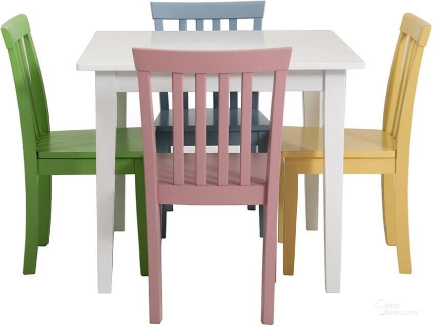 The appearance of Multi Color 5 Pcs Table and Chair Set designed by Coaster in the transitional interior design. This white piece of furniture  was selected by 1StopBedrooms from Youth Collection to add a touch of cosiness and style into your home. Sku: 460235. Material: Wood. Product Type: Dining Room Set. Image1