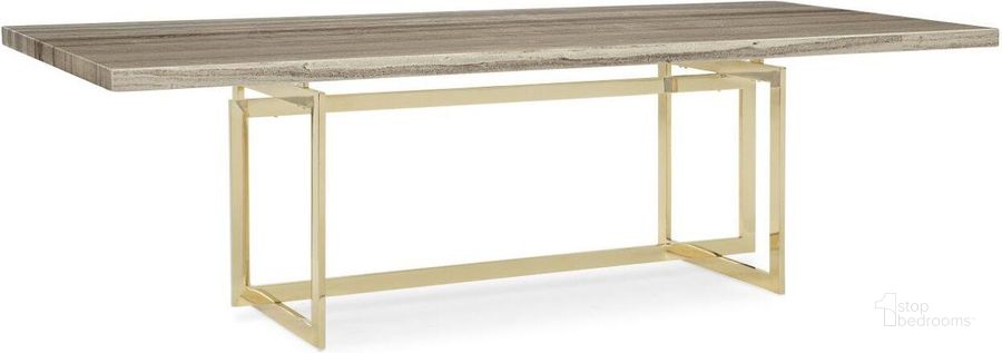 The appearance of Murillo Gold and Beige Dining Table designed by FineForm in the transitional interior design. This gold and beige piece of furniture  was selected by 1StopBedrooms from Murillo Collection to add a touch of cosiness and style into your home. Sku: CLA-019-203T;CLA-019-203B. Table Base Style: Trestle. Product Type: Dining Table. Table Top Shape: Rectangular. Material: Stainless Steel. Size: 44". Image1