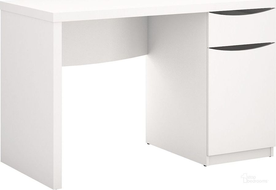 The appearance of Montrese Pure White Desk designed by Bush Furniture in the modern / contemporary interior design. This white piece of furniture  was selected by 1StopBedrooms from Montrese Pure White Collection to add a touch of cosiness and style into your home. Sku: MY72117-03. Material: Wood. Product Type: Computer Desk. Image1