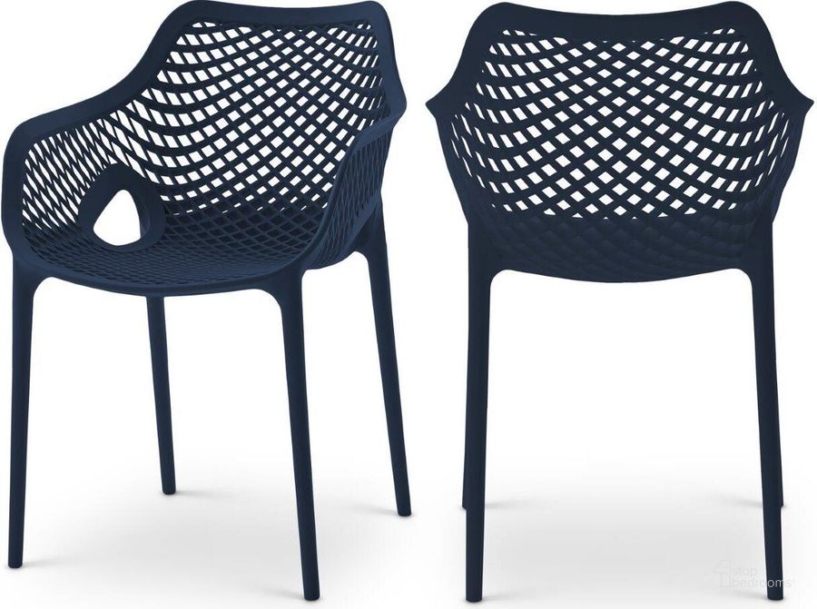 The appearance of Mykonos Navy Outdoor Patio Dining Chair Set of 4 329Navy designed by Meridian in the modern / contemporary interior design. This navy piece of furniture  was selected by 1StopBedrooms from Mykonos Collection to add a touch of cosiness and style into your home. Sku: 329Navy. Material: Polypropylene. Product Type: Outdoor Dining Chair. Image1