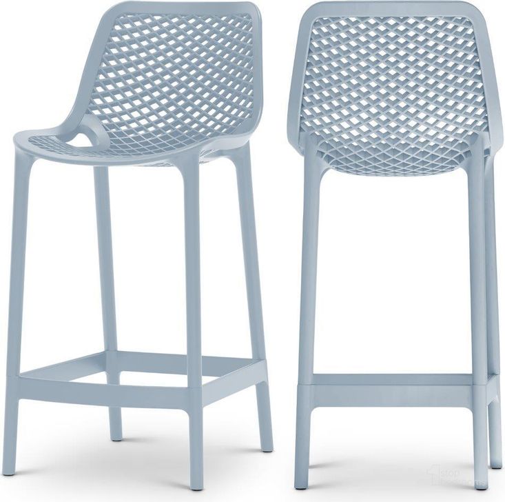 The appearance of Mykonos Sky Blue Outdoor Patio Stool Set of 4 designed by Meridian in the modern / contemporary interior design. This sky blue piece of furniture  was selected by 1StopBedrooms from Mykonos Collection to add a touch of cosiness and style into your home. Sku: 330SkyBlue. Material: Polypropylene. Product Type: Outdoor Chair. Image1