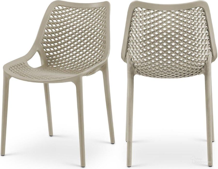 The appearance of Mykonos Taupe Outdoor Patio Dining Chair Set of 4 328Taupe designed by Meridian in the modern / contemporary interior design. This taupe piece of furniture  was selected by 1StopBedrooms from Mykonos Collection to add a touch of cosiness and style into your home. Sku: 328Taupe. Material: Polypropylene. Product Type: Outdoor Dining Chair. Image1