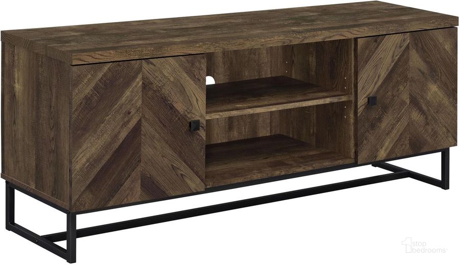 The appearance of Myles 2-Door TV Console with Adjustable Shelves In Rustic Oak Herringbone designed by Coaster in the rustic / southwestern interior design. This rustic oak herringbone piece of furniture  was selected by 1StopBedrooms from Myles Collection to add a touch of cosiness and style into your home. Sku: 736052. Material: Wood. Product Type: TV Stand. Image1