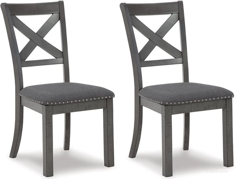 The appearance of Myshanna Two-Tone Gray Dining Upholstered Side Chair Set of 2 designed by Signature Design by Ashley in the transitional interior design. This gray piece of furniture  was selected by 1StopBedrooms from Myshanna Collection to add a touch of cosiness and style into your home. Sku: D629-01. Material: Fabric. Product Type: Side Chair. Image1