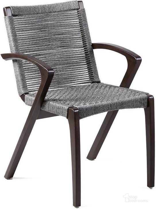 The appearance of Nabila Outdoor Dark Eucalyptus Wood And Grey Rope Dining Chair designed by Armen Living in the modern / contemporary interior design. This grey piece of furniture  was selected by 1StopBedrooms from Nabila Collection to add a touch of cosiness and style into your home. Sku: 840254333420. Material: Wood. Product Type: Outdoor Dining Chair. Image1