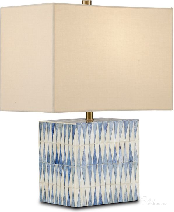 The appearance of Nadene Blue and White Table Lamp designed by Currey & Company in the modern / contemporary interior design. This blue piece of furniture  was selected by 1StopBedrooms from Nadene Collection to add a touch of cosiness and style into your home. Sku: 6000-0887. Material: Wood. Product Type: Table Lamp. Image1