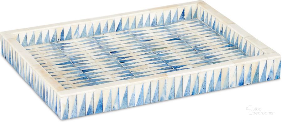 The appearance of Nadene Tray In Blue and White designed by Currey & Company in the coastal interior design. This blue/white piece of furniture  was selected by 1StopBedrooms from Nadene Collection to add a touch of cosiness and style into your home. Sku: 1200-0764. Product Type: Tray. Material: Bone. Image1