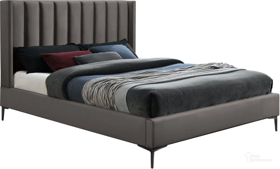 The appearance of Nadia Grey King Bed designed by Meridian in the modern / contemporary interior design. This grey velvet piece of furniture  was selected by 1StopBedrooms from Nadia Collection to add a touch of cosiness and style into your home. Sku: NadiaGrey-K-1;NadiaGrey-K-2. Bed Type: Platform Bed. Material: Wood. Product Type: Platform Bed. Bed Size: King. Image1