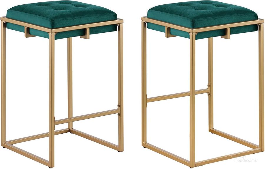 The appearance of Nadia Square Padded Seat Counter Height Stool Set Of 2 Hunter Green and Gold designed by Coaster in the modern / contemporary interior design. This green piece of furniture  was selected by 1StopBedrooms from Nadia Collection to add a touch of cosiness and style into your home. Sku: 183647. Material: Metal. Product Type: Barstool. Image1