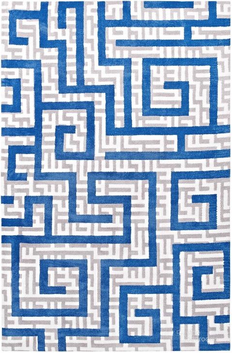 The appearance of Nahia Geometric Maze 5X8 Area Rug In Blue designed by Modway in the modern / contemporary interior design. This blue piece of furniture  was selected by 1StopBedrooms from Nahia Collection to add a touch of cosiness and style into your home. Sku: R-1015A-58. Material: Polyester. Product Type: Area Rugs. Image1