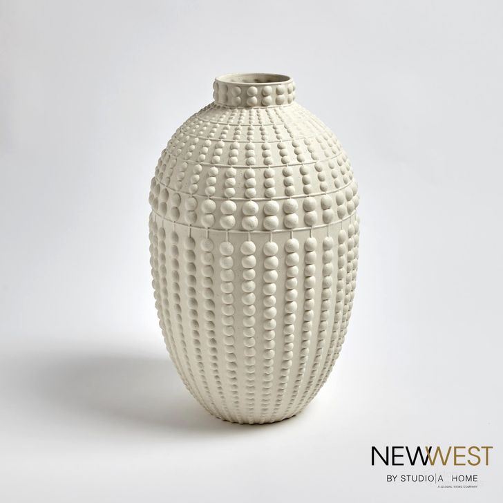 The appearance of Nail Head Large Vase In Rustic White designed by Global Views in the modern / contemporary interior design. This white piece of furniture  was selected by 1StopBedrooms from Nail Collection to add a touch of cosiness and style into your home. Sku: NW7.10009. Material: Ceramic. Product Type: Vase. Image1