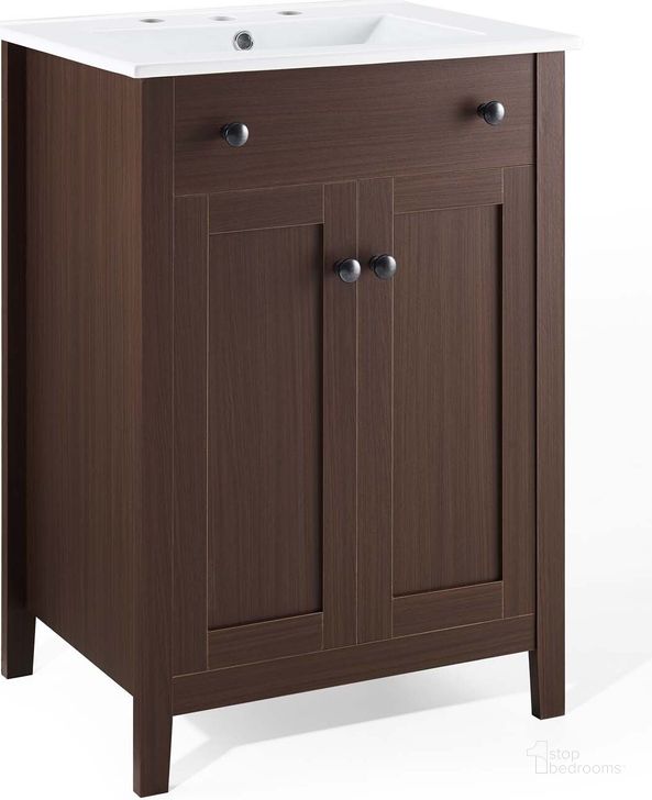 The appearance of Nantucket 24 Inch Bathroom Vanity EEI-4252-WAL-WHI designed by Modway in the modern / contemporary interior design. This walnut white piece of furniture  was selected by 1StopBedrooms from Nantucket Collection to add a touch of cosiness and style into your home. Sku: EEI-4252-WAL-WHI. Material: Wood. Product Type: Bathroom Vanity. Image1