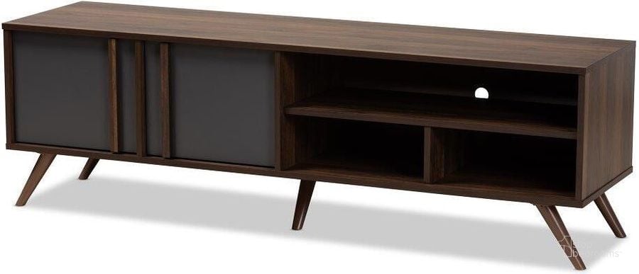 The appearance of Naoki Modern and Contemporary Two-Tone Grey and Walnut Finished Wood 2-Door TV Stand designed by Baxton Studio in the modern / contemporary interior design. This grey piece of furniture  was selected by 1StopBedrooms from Naoki Collection to add a touch of cosiness and style into your home. Sku: LV15TV15120-Columbia/Dark Grey-TV. Material: Wood. Product Type: TV Stand. Image1