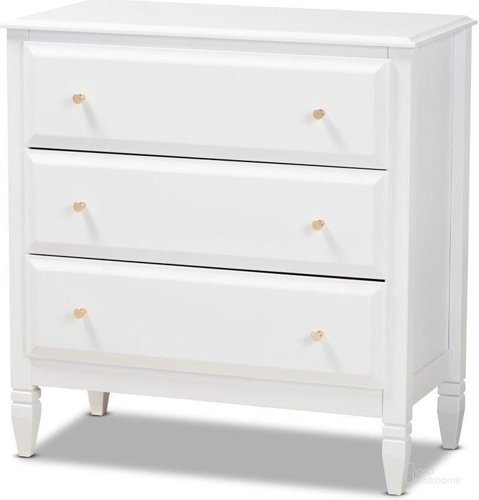 The appearance of Naomi Classic and Transitional White Finished Wood 3-Drawer Bedroom Chest designed by Baxton Studio in the transitional interior design. This white piece of furniture  was selected by 1StopBedrooms from Naomi Collection to add a touch of cosiness and style into your home. Sku: MG0038-White-3DW-Chest. Product Type: Chest. Material: Rubberwood. Image1