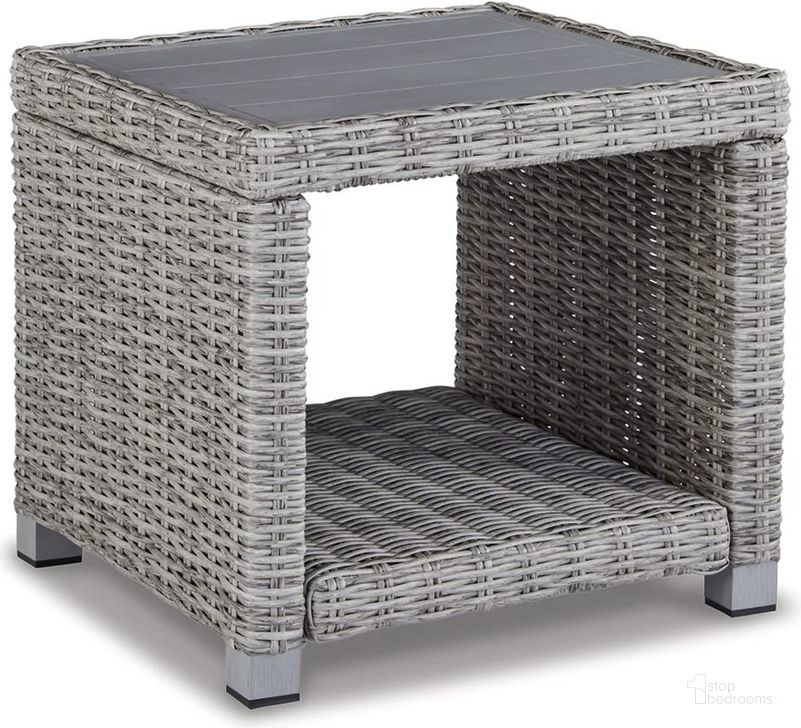 The appearance of Naples Beach Light Gray Square End Table designed by Signature Design by Ashley in the transitional interior design. This light gray piece of furniture  was selected by 1StopBedrooms from Naples Beach Collection to add a touch of cosiness and style into your home. Sku: P439-702. Material: Metal. Product Type: Outdoor Table. Image1