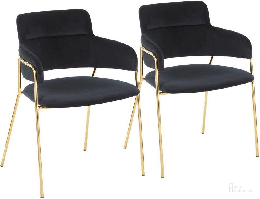 The appearance of Napoli Contemporary Chair In Gold Metal And Black Velvet - Set Of 2 designed by Lumisource in the modern / contemporary interior design. This black velvet piece of furniture  was selected by 1StopBedrooms from Napoli Collection to add a touch of cosiness and style into your home. Sku: CH-NAPOLI AUVBK2. Product Type: Chair. Material: Velvet. Image1