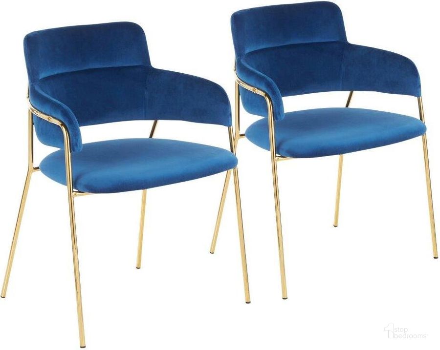 The appearance of Napoli Contemporary Chair In Gold Metal And Blue Velvet - Set Of 2 designed by Lumisource in the modern / contemporary interior design. This blue velvet piece of furniture  was selected by 1StopBedrooms from Napoli Collection to add a touch of cosiness and style into your home. Sku: CH-NAPOLI AUVBU2. Product Type: Chair. Material: Velvet. Image1