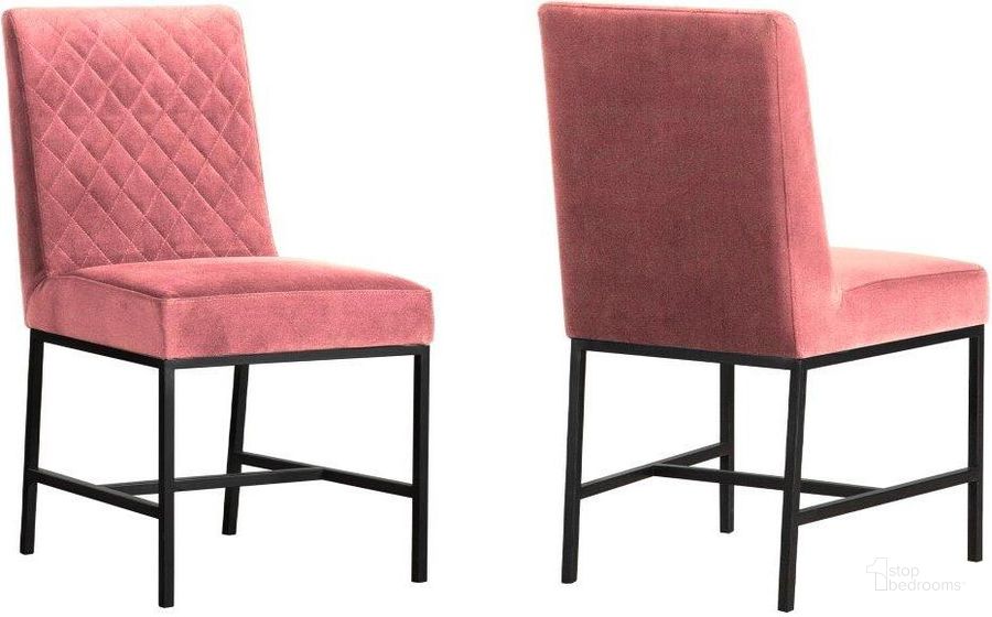 The appearance of Napoli Pink Velvet And Black Leg Modern Accent Dining Chair designed by Armen Living in the modern / contemporary interior design. This pink velvet piece of furniture  was selected by 1StopBedrooms from Napoli Collection to add a touch of cosiness and style into your home. Sku: LCNPSIPNK. Material: Metal. Product Type: Dining Chair. Image1