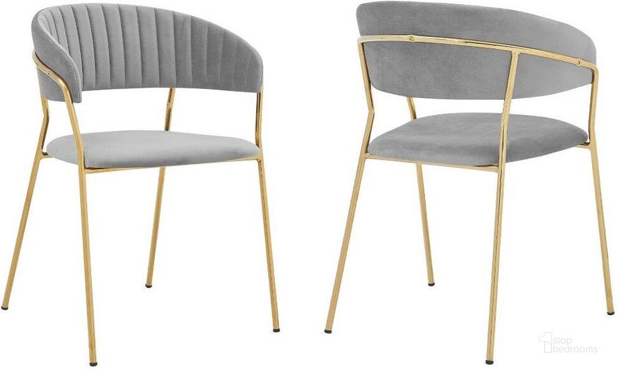 The appearance of Nara Modern Gray Velvet And Gold Metal Leg Dining Room Chair designed by Armen Living in the modern / contemporary interior design. This gray and gold piece of furniture  was selected by 1StopBedrooms from Nara Collection to add a touch of cosiness and style into your home. Sku: LCNRSIGLGRY. Material: Metal. Product Type: Dining Chair. Image1