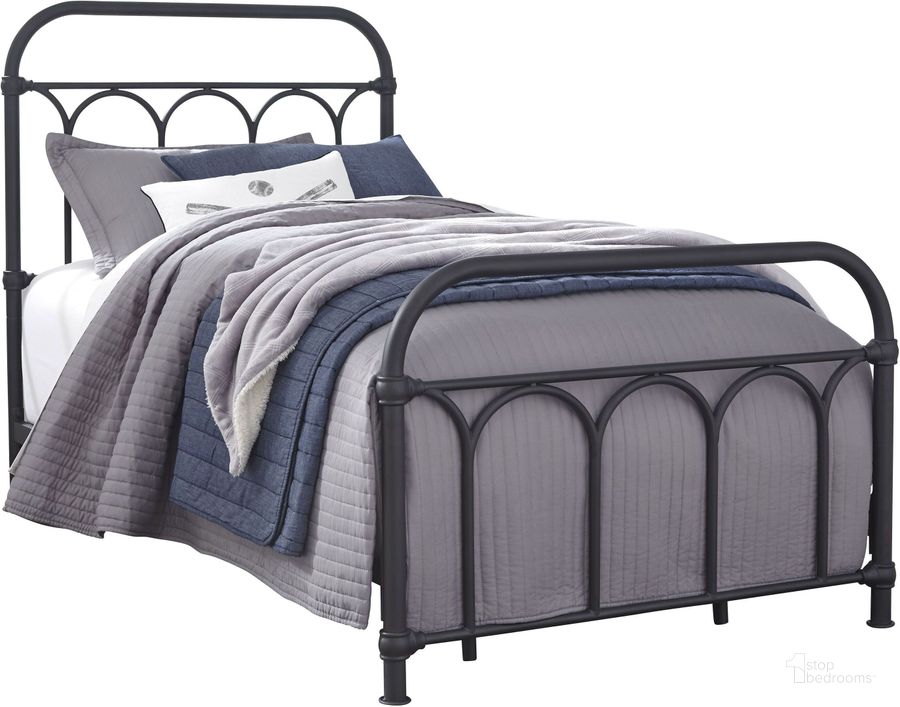 The appearance of Nashburg Black Twin Metal Bed designed by Signature Design by Ashley in the rustic / southwestern interior design. This black piece of furniture  was selected by 1StopBedrooms from Nashburg Collection to add a touch of cosiness and style into your home. Sku: B280-671. Material: Metal. Bed Size: Twin. Product Type: Slat / Spindle Bed. Bed Type: Slat / Spindle Bed. Image1