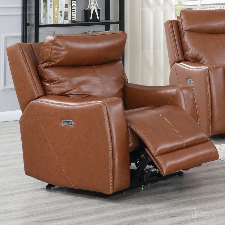 The appearance of Natalia Power Recliner In Caramel Leather designed by Steve Silver in the modern / contemporary interior design. This caramel piece of furniture  was selected by 1StopBedrooms from Natalia Collection to add a touch of cosiness and style into your home. Sku: NT850CC. Product Type: Recliner. Material: Plywood. Image1