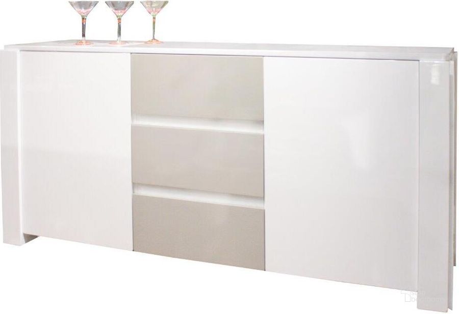 The appearance of Natalia White Lacquer Buffet designed by Sharelle Furnishings in the modern / contemporary interior design. This white piece of furniture  was selected by 1StopBedrooms from Natalia Collection to add a touch of cosiness and style into your home. Sku: NATALIA-WG-BUFFET. Product Type: Buffet. Material: Bonded Leather. Image1