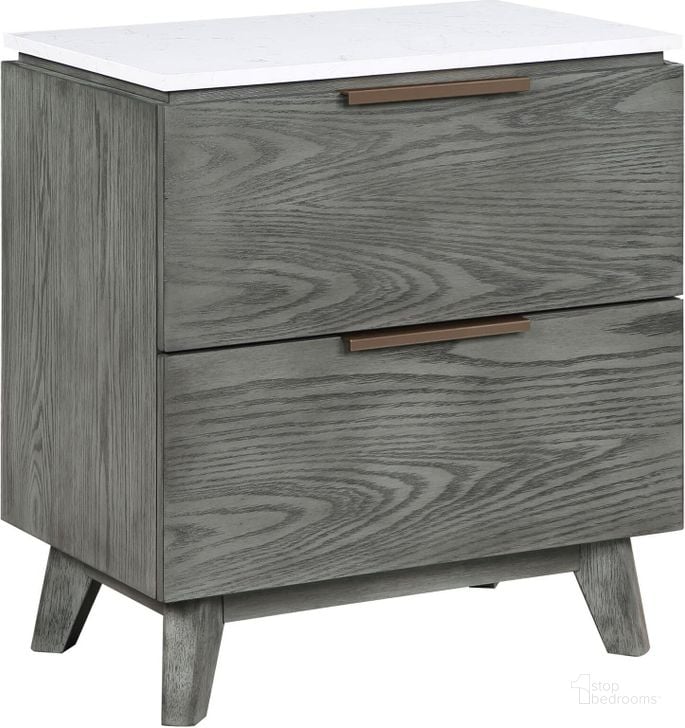 The appearance of Nathan 2-Drawer Nightstand with USB Port In White Marble and Grey designed by Coaster in the modern / contemporary interior design. This white marble/grey piece of furniture  was selected by 1StopBedrooms from Nathan Collection to add a touch of cosiness and style into your home. Sku: 224602. Material: Wood. Product Type: Nightstand. Image1