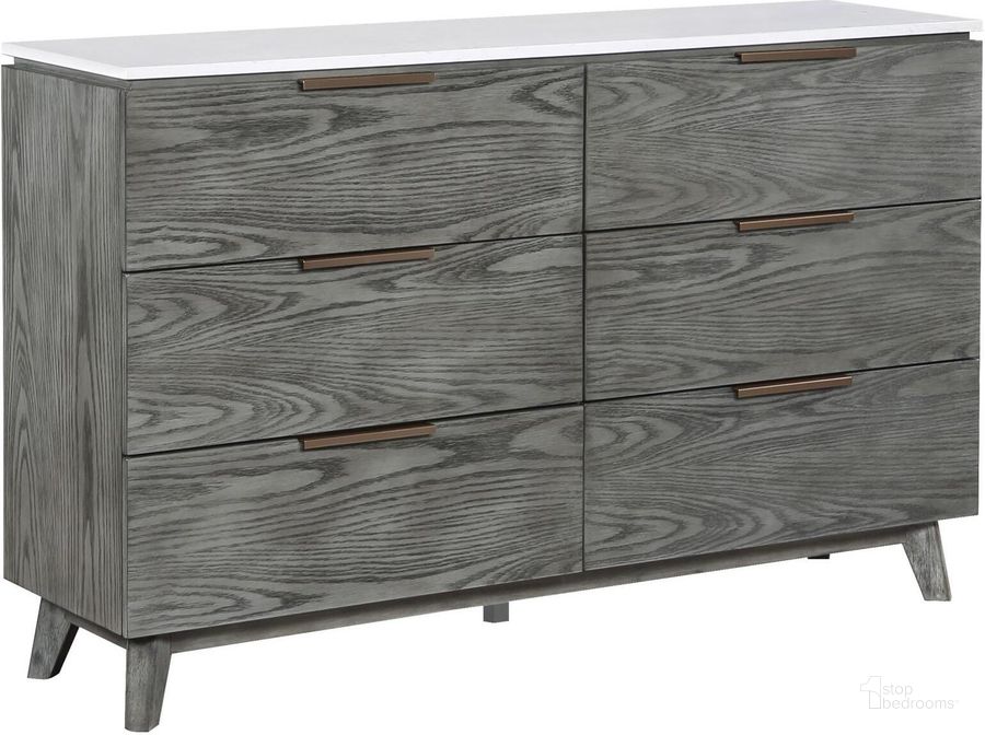 The appearance of Nathan 6-Drawer Dresser In White Marble and Grey designed by Coaster in the modern / contemporary interior design. This white marble/grey piece of furniture  was selected by 1StopBedrooms from Nathan Collection to add a touch of cosiness and style into your home. Sku: 224603. Material: Wood. Product Type: Dresser. Image1