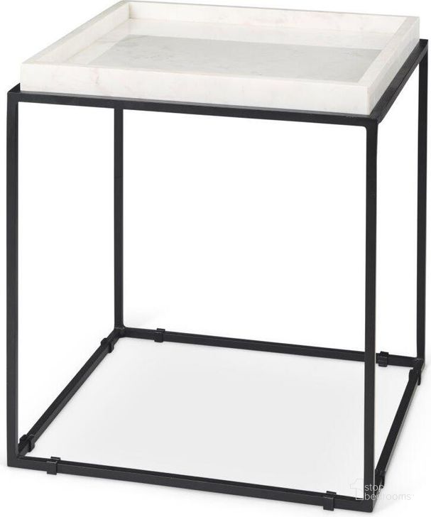 The appearance of Nathan Ii Square Top White Marble And Black Metal Side Table designed by Mercana in the modern / contemporary interior design. This white and black piece of furniture  was selected by 1StopBedrooms from Nathan Collection to add a touch of cosiness and style into your home. Sku: 68843-AB. Material: Metal. Product Type: Side Table. Image1