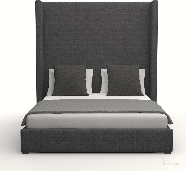 The appearance of Nativa Interiors Aylet Plain Upholstered High 87 Inch California King Charcoal Bed designed by Nativa Interiors in the modern / contemporary interior design. This charcoal piece of furniture  was selected by 1StopBedrooms from Aylet Collection to add a touch of cosiness and style into your home. Sku: BED-AYLET-PL-HI-CA-PF-CHARCOAL. Bed Type: Panel Bed. Product Type: Panel Bed. Bed Size: California King. Material: Plywood. Image1