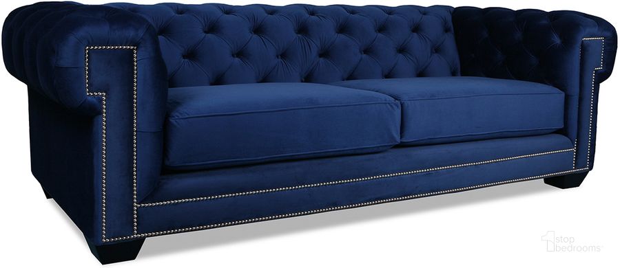 The appearance of Nativa Interiors Cornell Chesterfield Tufted 103 Inch Sofa In Blue designed by Nativa Interiors in the modern / contemporary interior design. This blue piece of furniture  was selected by 1StopBedrooms from Cornell Collection to add a touch of cosiness and style into your home. Sku: SOF-CORNELL-103-CL-MF-BLUE. Product Type: Sofa. Material: Plywood. Image1