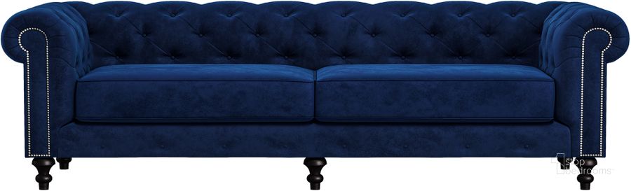 The appearance of Nativa Interiors London Tufted 103 Inch Sofa In Blue designed by Nativa Interiors in the modern / contemporary interior design. This blue piece of furniture  was selected by 1StopBedrooms from London Collection to add a touch of cosiness and style into your home. Sku: SOF-LONDON-103-CL-MF-BLUE. Product Type: Sofa. Material: Plywood. Image1