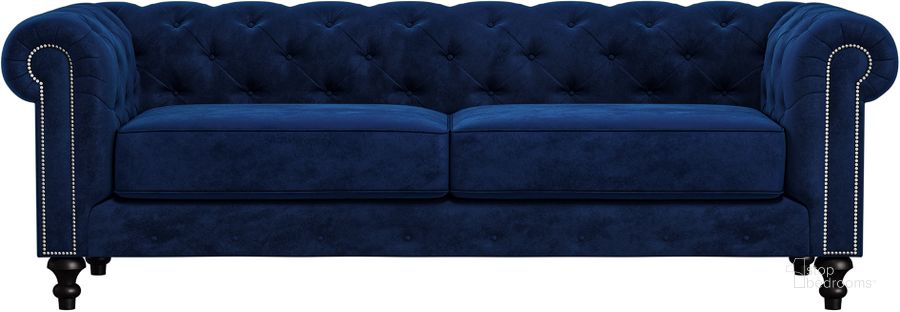 The appearance of Nativa Interiors London Tufted 90 Inch Sofa In Blue designed by Nativa Interiors in the modern / contemporary interior design. This blue piece of furniture  was selected by 1StopBedrooms from London Collection to add a touch of cosiness and style into your home. Sku: SOF-LONDON-90-CL-MF-BLUE. Product Type: Sofa. Material: Plywood. Image1