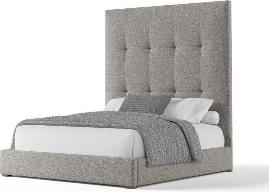 The appearance of Nativa Interiors Moyra Button Tufted Upholstered High 87 Inch King Grey Bed designed by Nativa Interiors in the modern / contemporary interior design. This grey piece of furniture  was selected by 1StopBedrooms from Moyra Collection to add a touch of cosiness and style into your home. Sku: BED-MOYRA-BTN-HI-KN-PF-GREY. Bed Type: Panel Bed. Product Type: Panel Bed. Bed Size: King. Material: Plywood. Image1