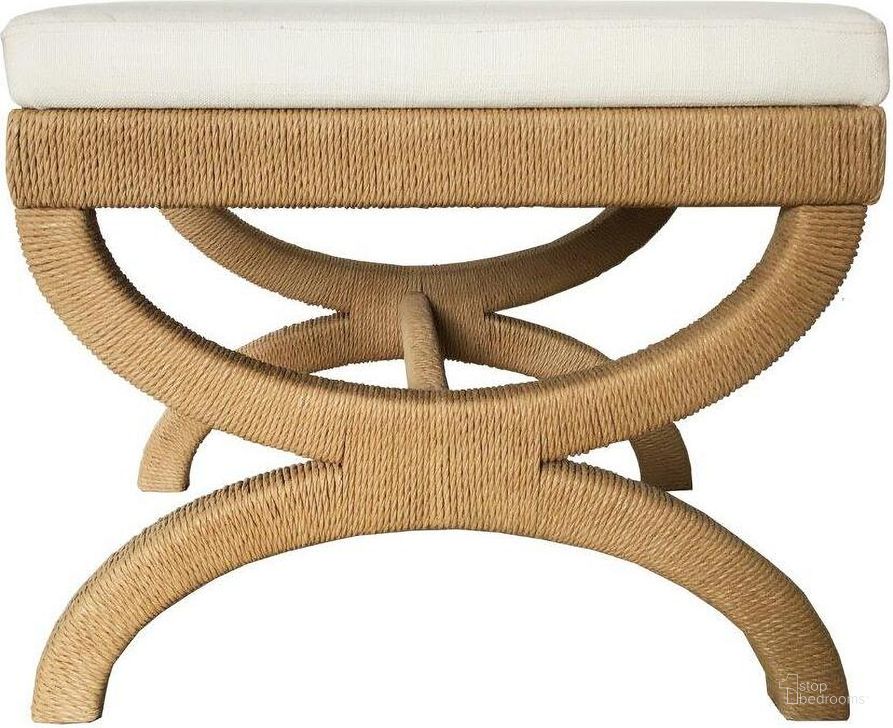 The appearance of Natural Rope Wrapped Base Stool With White Linen Cushion designed by Worlds Away in the traditional interior design. This natural rope piece of furniture  was selected by 1StopBedrooms from  to add a touch of cosiness and style into your home. Sku: XANADU. Material: Wood. Product Type: Stool. Image1