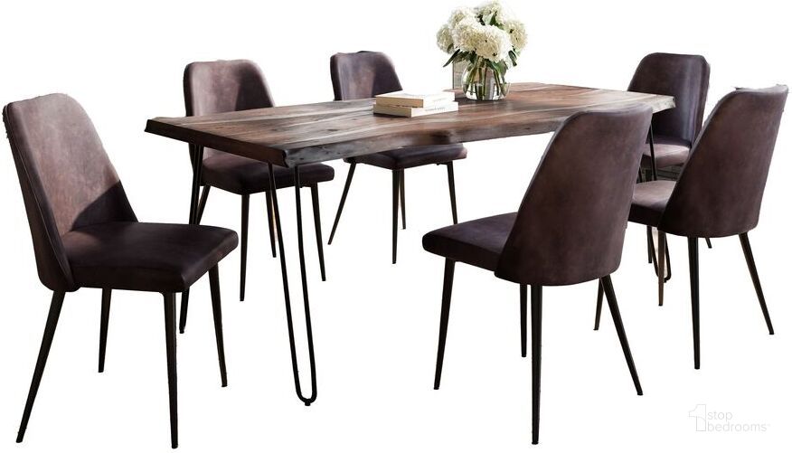 The appearance of Nature'S Edge Seven Piece Solid Acacia Dining Set With Upholstered Mid-Century Modern Chairs In Brown 1981-79D-6-DOXCHDBN designed by Jofran in the modern / contemporary interior design. This dark brown piece of furniture  was selected by 1StopBedrooms from Nature'S Edge Collection to add a touch of cosiness and style into your home. Sku: 1981-79D-6-DOXCHDBN. Product Type: Dining Room Set. Material: Plywood. Image1