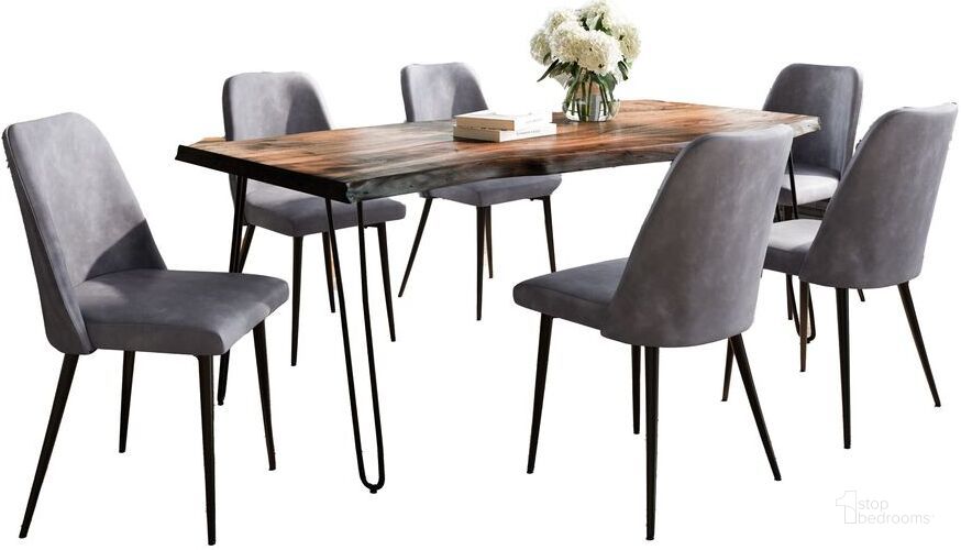 The appearance of Nature'S Edge Seven Piece Solid Acacia Dining Set With Upholstered Mid-Century Modern Chairs In Grey 1781-79D-6-DOXCHGRY designed by Jofran in the modern / contemporary interior design. This grey piece of furniture  was selected by 1StopBedrooms from Nature'S Edge Collection to add a touch of cosiness and style into your home. Sku: 1781-79D-6-DOXCHGRY. Product Type: Dining Room Set. Material: Plywood. Image1