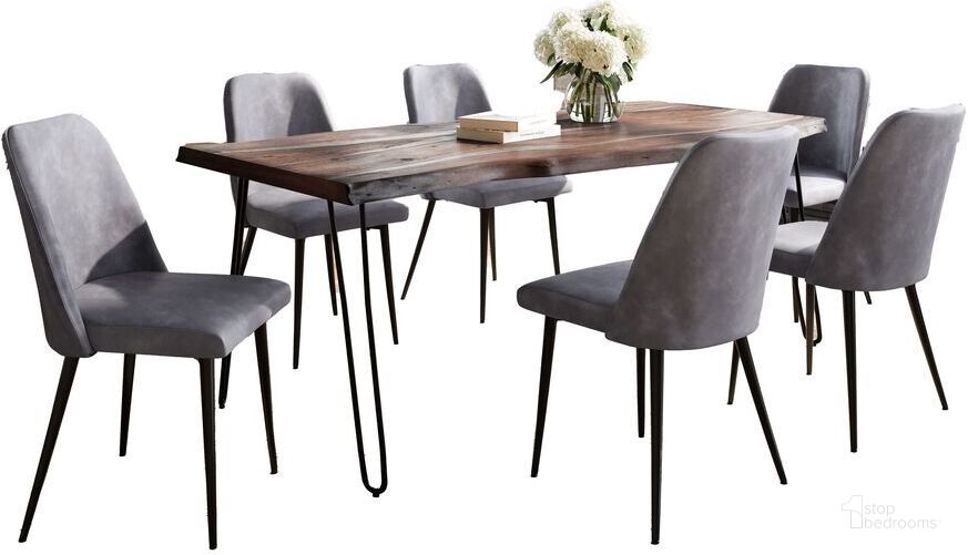 The appearance of Nature'S Edge Seven Piece Solid Acacia Dining Set With Upholstered Mid-Century Modern Chairs In Grey 1981-79D-6-DOXCHGRY designed by Jofran in the modern / contemporary interior design. This grey piece of furniture  was selected by 1StopBedrooms from Nature'S Edge Collection to add a touch of cosiness and style into your home. Sku: 1981-79D-6-DOXCHGRY. Product Type: Dining Room Set. Material: Plywood. Image1