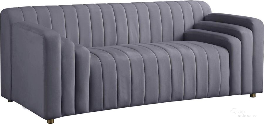The appearance of Naya Grey Velvet Loveseat designed by Meridian in the modern / contemporary interior design. This grey velvet piece of furniture  was selected by 1StopBedrooms from Naya Collection to add a touch of cosiness and style into your home. Sku: 637Grey-L. Product Type: Loveseat. Material: Velvet. Image1