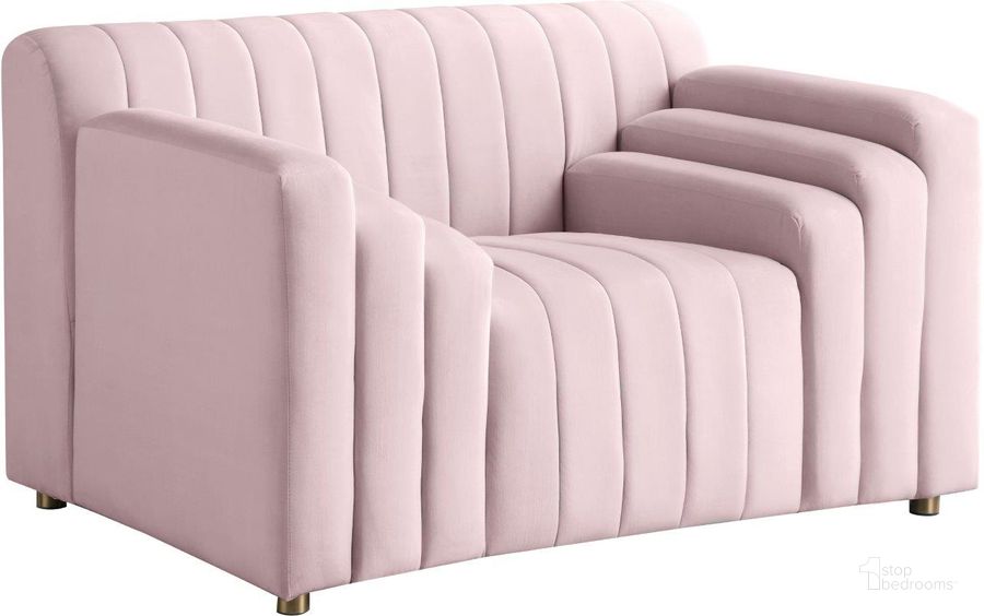 The appearance of Naya Pink Velvet Chair designed by Meridian in the modern / contemporary interior design. This pink velvet piece of furniture  was selected by 1StopBedrooms from Naya Collection to add a touch of cosiness and style into your home. Sku: 637Pink-C. Product Type: Chair. Material: Velvet. Image1