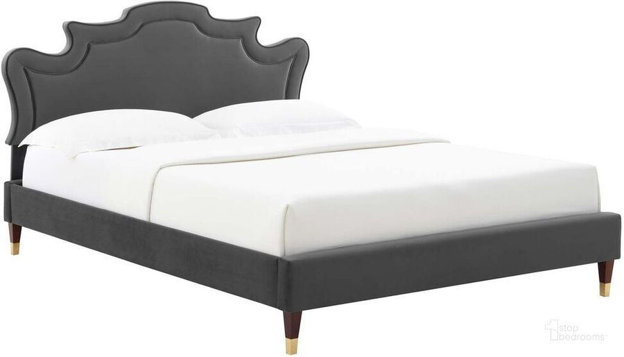 The appearance of Neena Performance Velvet Queen Bed In Charcoal designed by Modway in the  interior design. This charcoal piece of furniture  was selected by 1StopBedrooms from Neena Collection to add a touch of cosiness and style into your home. Sku: MOD-6825-CHA. Bed Type: Platform Bed. Product Type: Platform Bed. Bed Size: Queen. Material: MDF. Image1