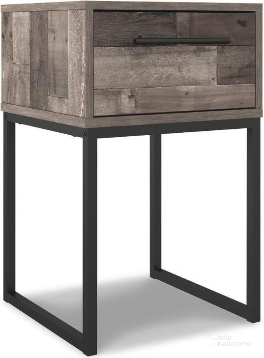 The appearance of Neilsville Multi Gray One Drawer Night Stand designed by Signature Design by Ashley in the transitional interior design. This multi gray piece of furniture  was selected by 1StopBedrooms from Neilsville Collection to add a touch of cosiness and style into your home. Sku: EB2120-191. Material: Metal. Product Type: Nightstand. Image1
