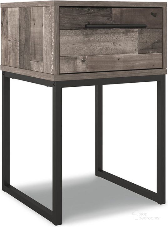 The appearance of Neilsville Multi Gray One Drawer Night Stand designed by Signature Design by Ashley in the transitional interior design. This multi gray piece of furniture  was selected by 1StopBedrooms from Neilsville Collection to add a touch of cosiness and style into your home. Sku: EB2120-291. Material: Metal. Product Type: Nightstand. Image1