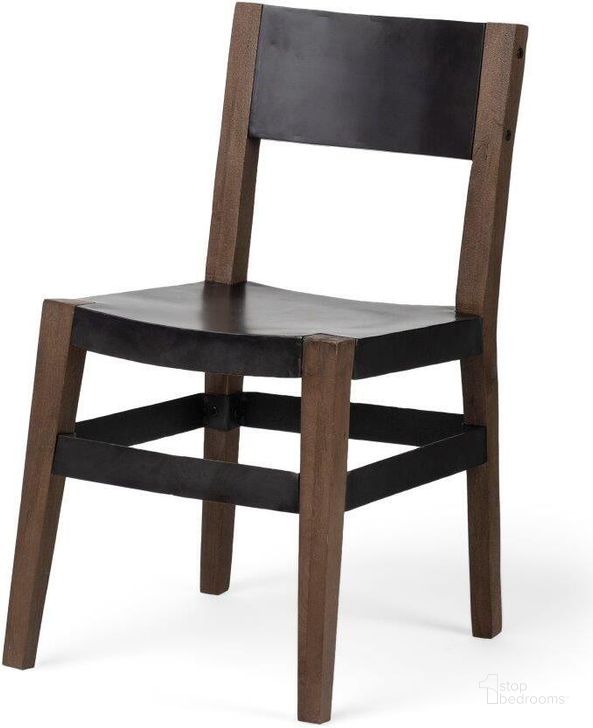 The appearance of Nell I Black Iron Seat Solid Brown Wooden Base Dining Chair Set of 2 designed by Mercana in the modern / contemporary interior design. This black and brown piece of furniture  was selected by 1StopBedrooms from Nell Collection to add a touch of cosiness and style into your home. Sku: 67847. Material: Wood. Product Type: Dining Chair. Image1