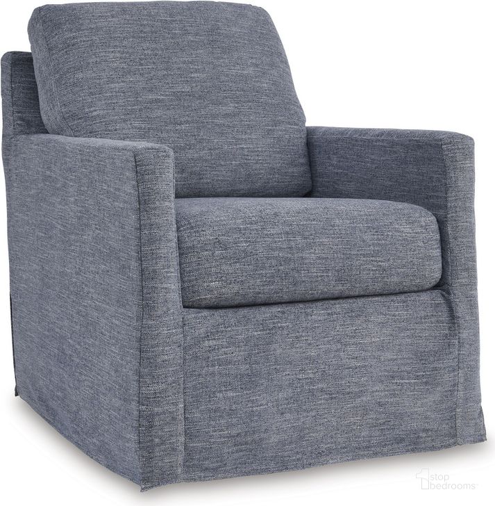 The appearance of Nenana Next-Gen Nuvella Swivel Glider Accent Chair In Denim designed by Signature Design by Ashley in the transitional interior design. This denim piece of furniture  was selected by 1StopBedrooms from Nenana Next-Gen Nuvella Collection to add a touch of cosiness and style into your home. Sku: A3000646. Product Type: Accent Chair. Image1