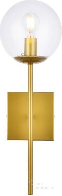The appearance of Neri 1 Light Brass And Clear Glass Wall Sconce designed by Elegant Lighting in the transitional interior design. This brass piece of furniture  was selected by 1StopBedrooms from Neri Collection to add a touch of cosiness and style into your home. Sku: LD2359BR. Product Type: Wall Sconce. Material: Iron. Image1