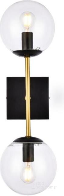 The appearance of Neri 2 Lights Black And Brass And Clear Glass Wall Sconce designed by Elegant Lighting in the transitional interior design. This matt black and brass piece of furniture  was selected by 1StopBedrooms from Neri Collection to add a touch of cosiness and style into your home. Sku: LD2357BKR. Product Type: Wall Sconce. Material: Iron. Image1
